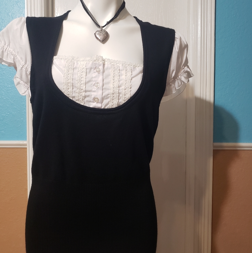 New Ashley Stewart plus size sweater blouse black and white short sleeve